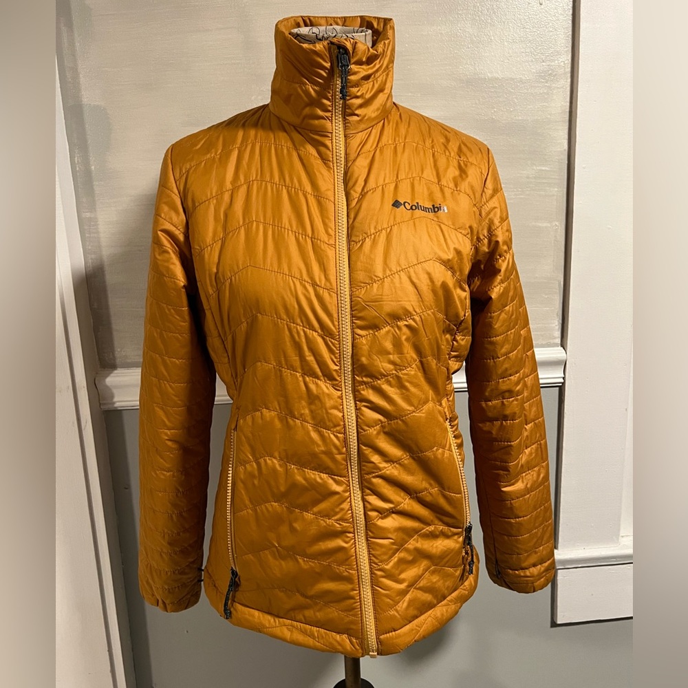 Columbia Interchange Omni Shield Red Puffer Jacket Black Collar Womens Small